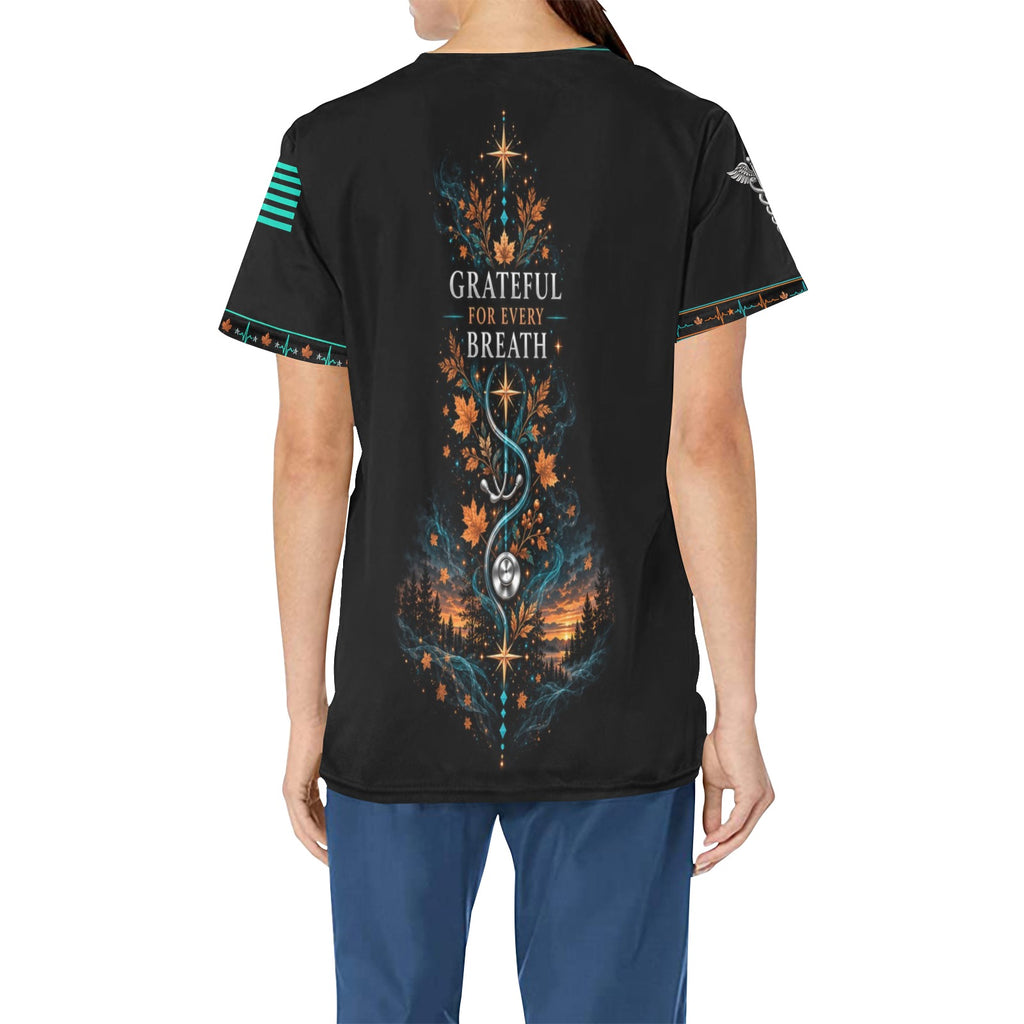 Grateful Watch — Respiratory Thanksgiving All-Over Print Scrub Top