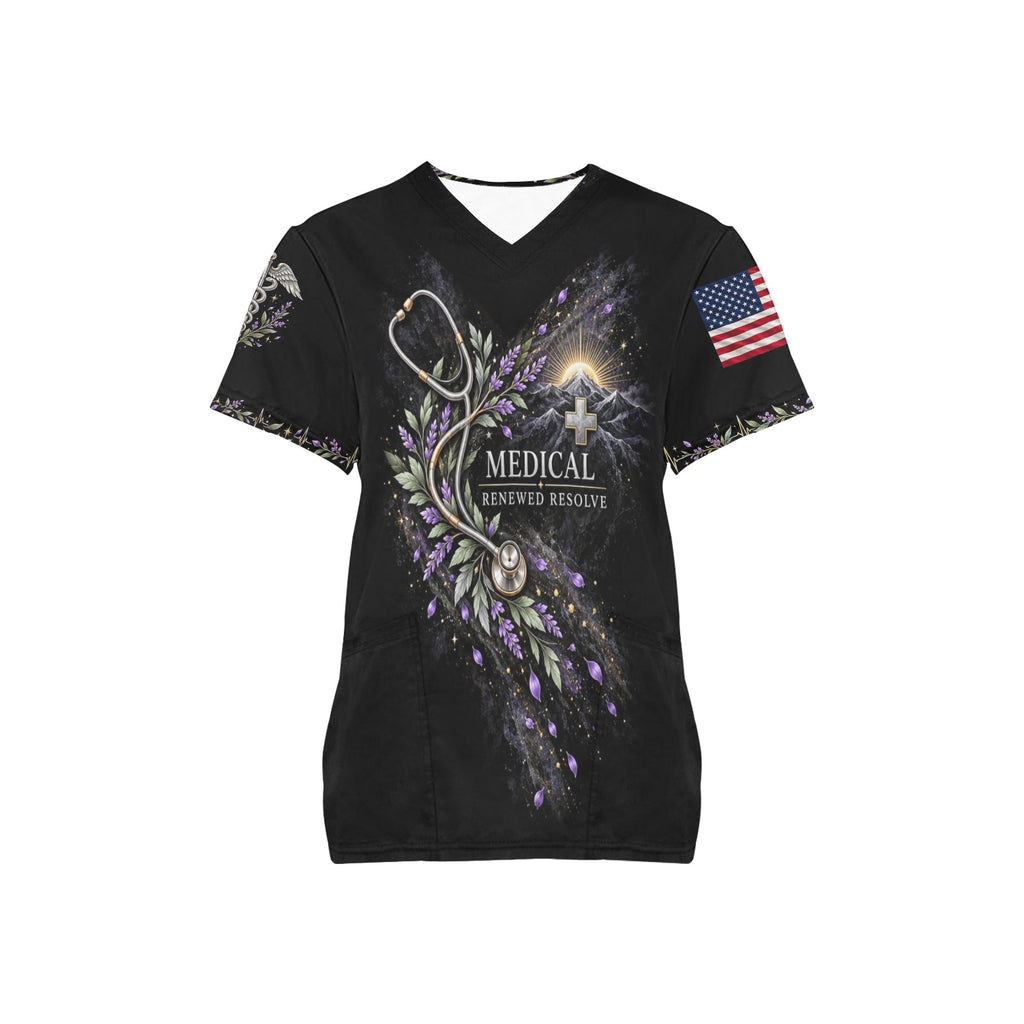 Renewed Resolve — Medical Easter All-Over Print Scrub Top