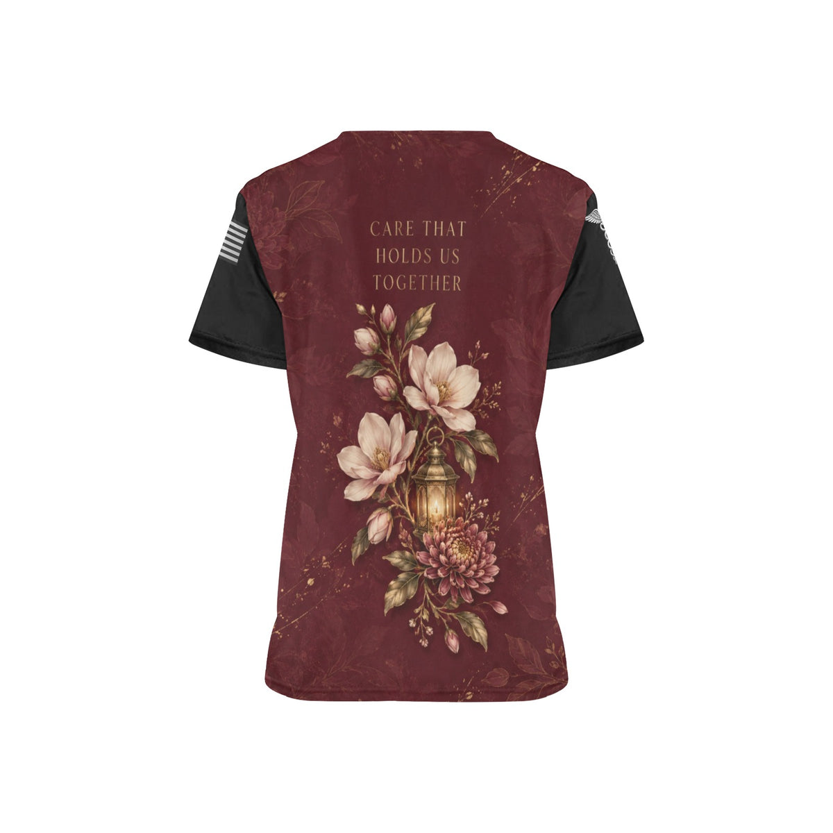 Burgundy Bloom — Nursing All-Over Print Scrub Top