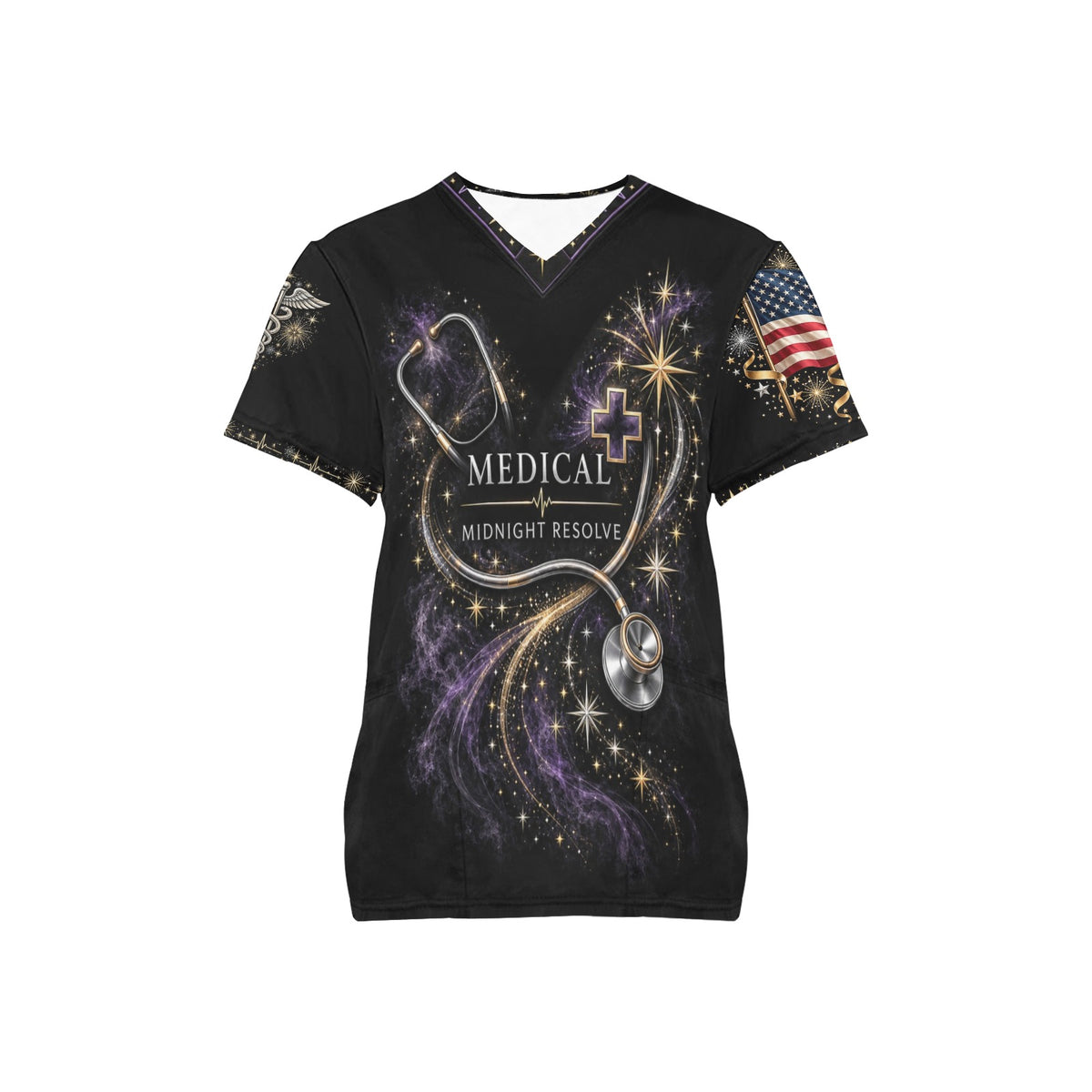 Midnight Resolve — Medical New Year's All-Over Print Scrub Top