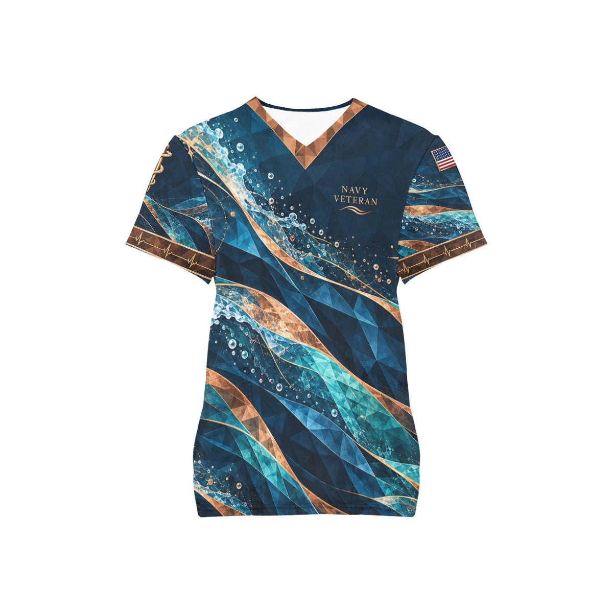 Ocean Resolve — Navy Veteran All-Over Print Scrub Top