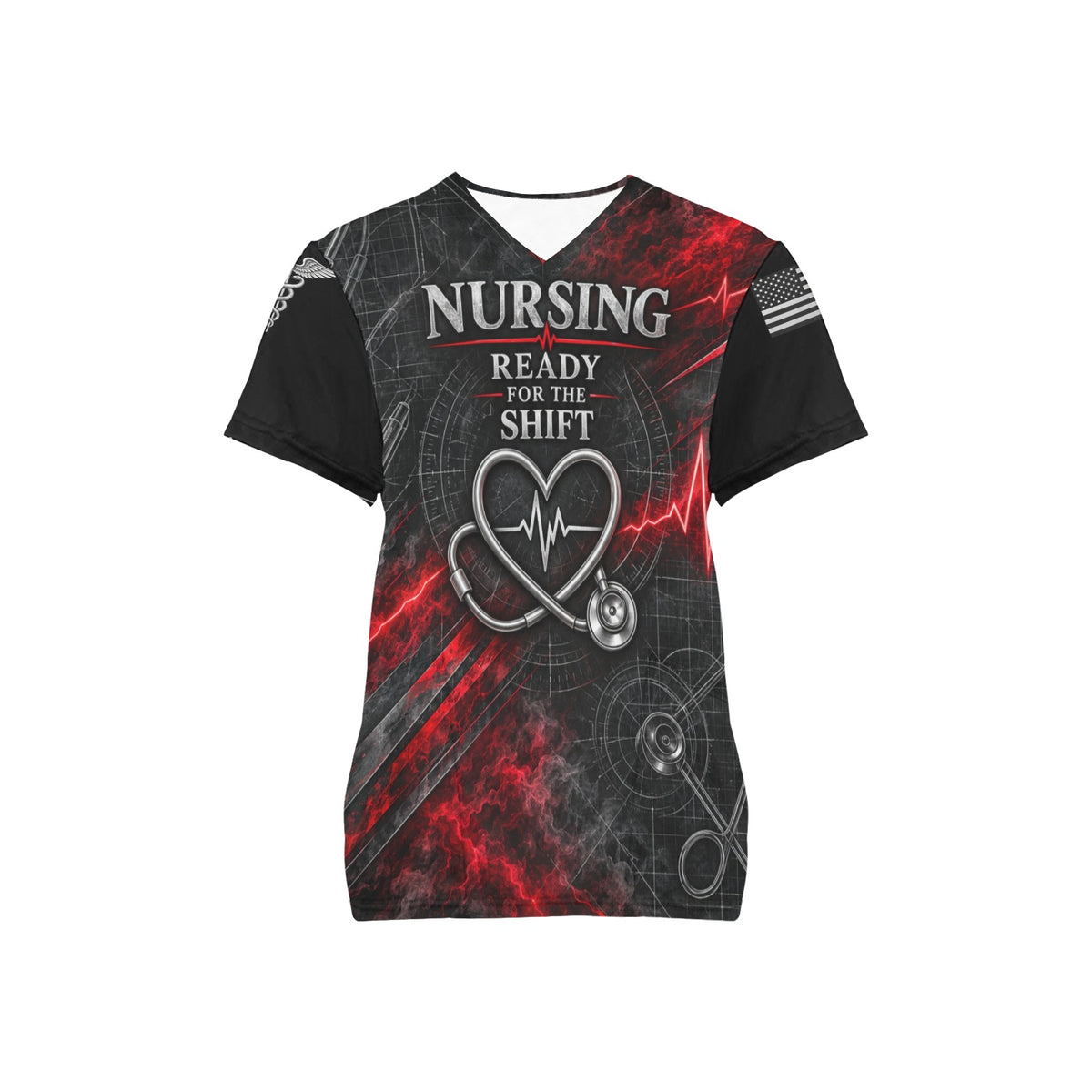 Crimson Code — Nursing All-Over Print Scrub Top