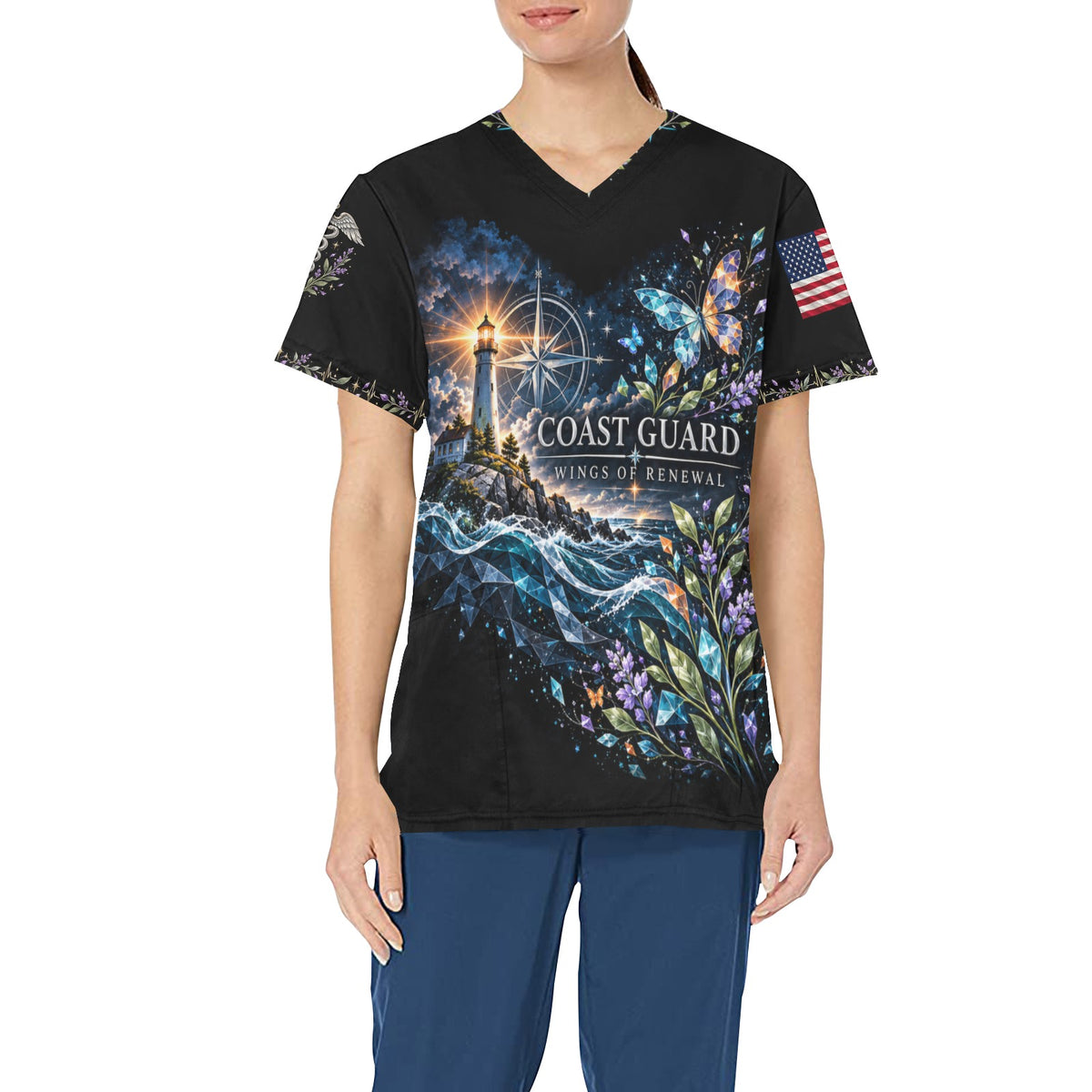 Wings of Renewal — Coast Guard Easter All-Over Print Scrub Top