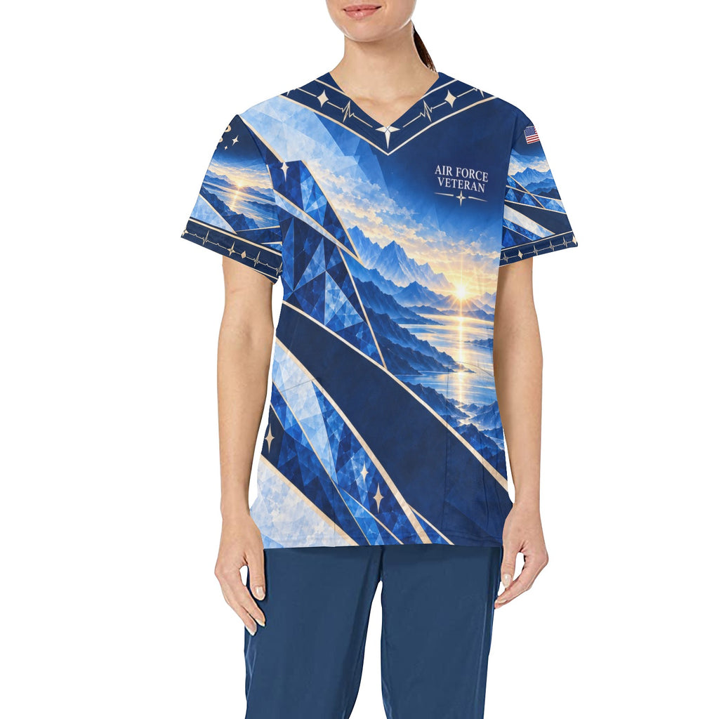 Blue Horizon — Air Force Veteran All-Over Print Scrub Top