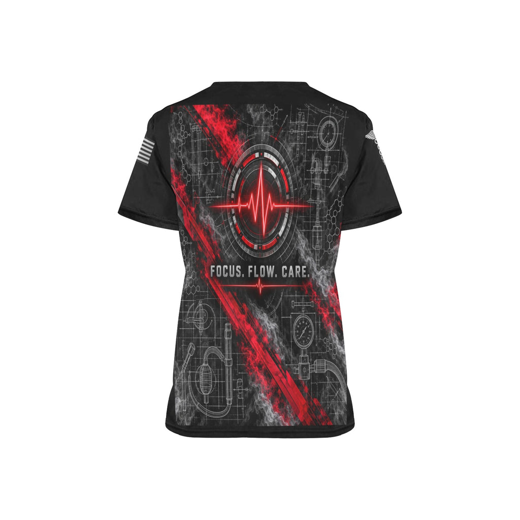 Crimson Code Respiratory — All-Over Print Scrub Top
