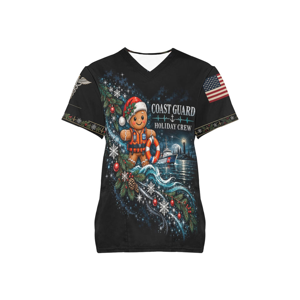 Holiday Crew — Coast Guard Christmas All-Over Print Scrub Top
