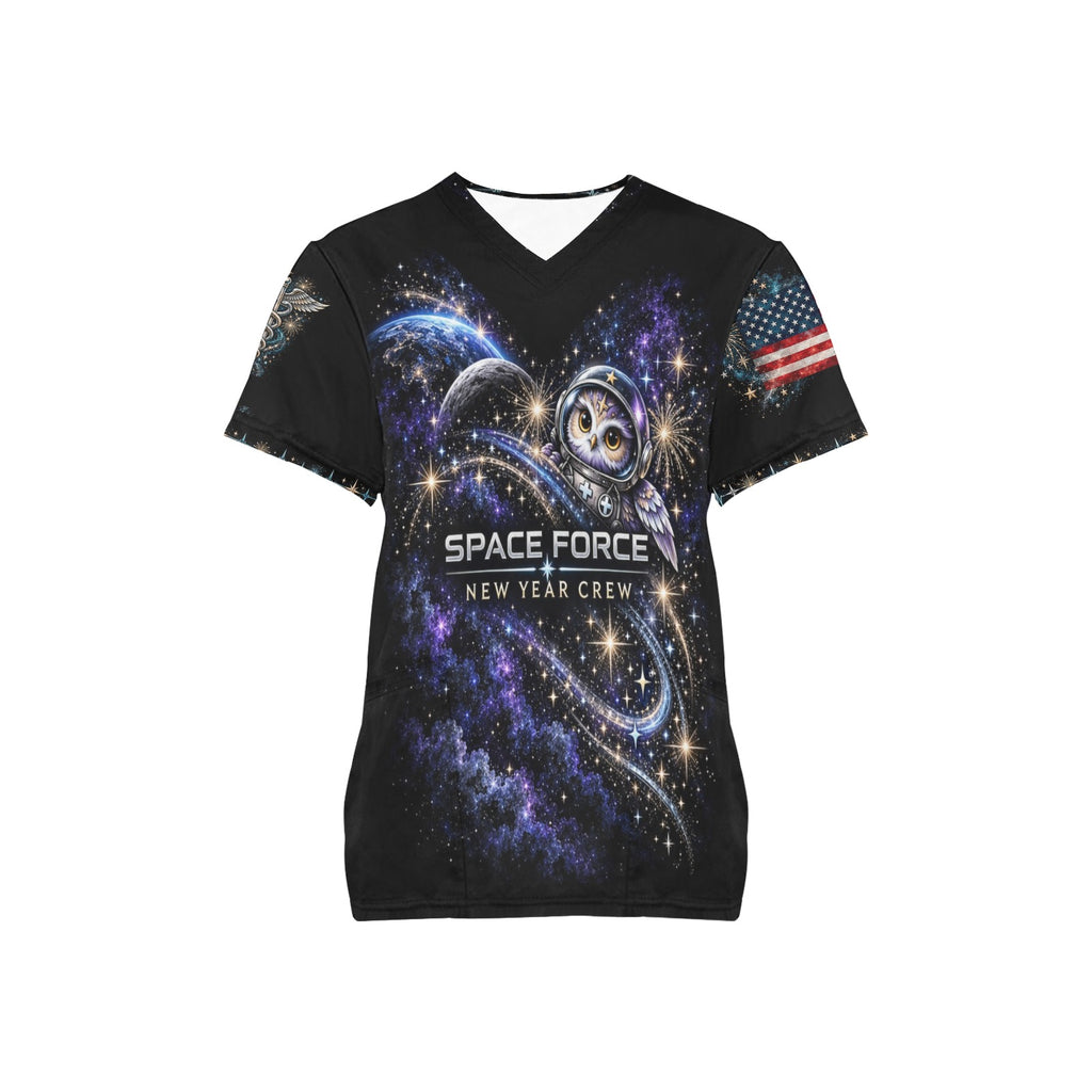 New Year Crew — Space Force New Year's All-Over Print Scrub Top