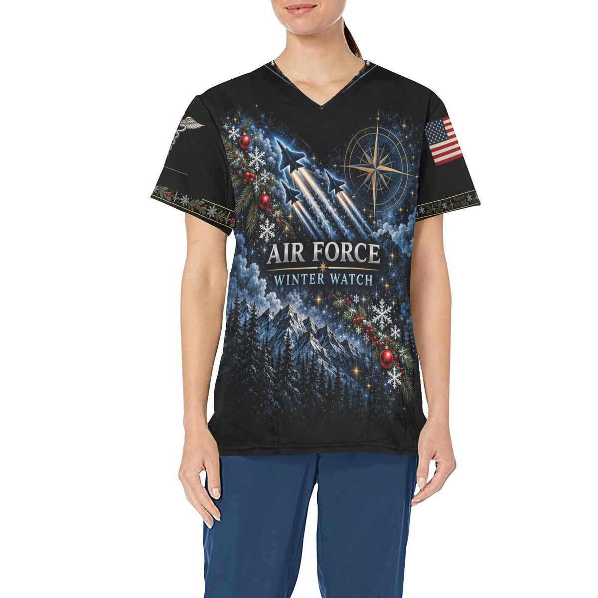 Winter Watch — Air Force Christmas All-Over Print Scrub Top
