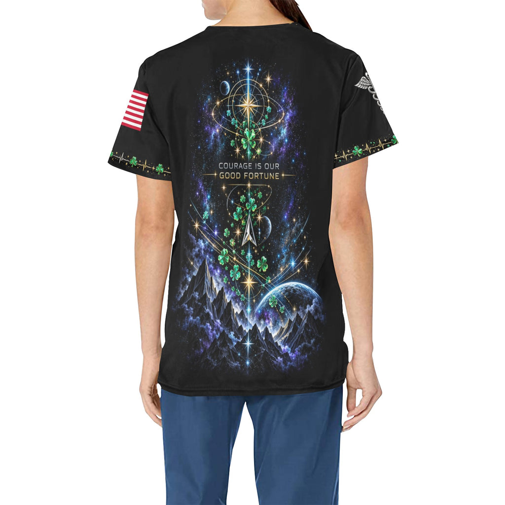 Emerald Resolve — Space Force St. Patrick's Day All-Over Print Scrub Top
