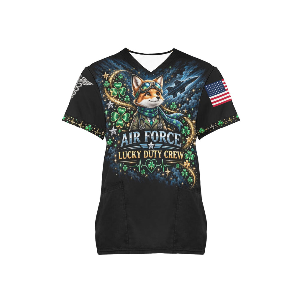 Lucky Duty Crew — Air Force St. Patrick's Day All-Over Print Scrub Top