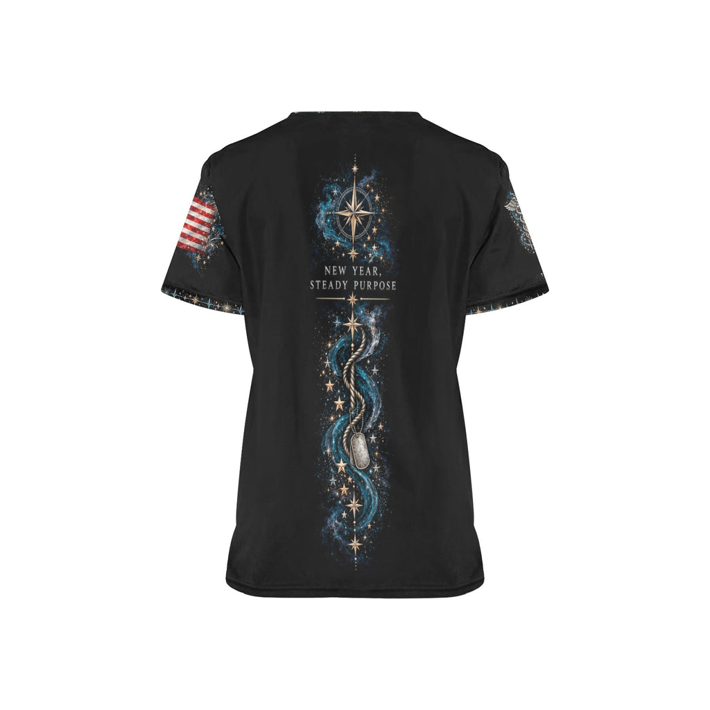 Midnight Resolve — Navy New Year's All-Over Print Scrub Top