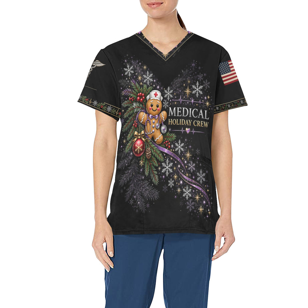 Holiday Crew — Medical Christmas All-Over Print Scrub Top