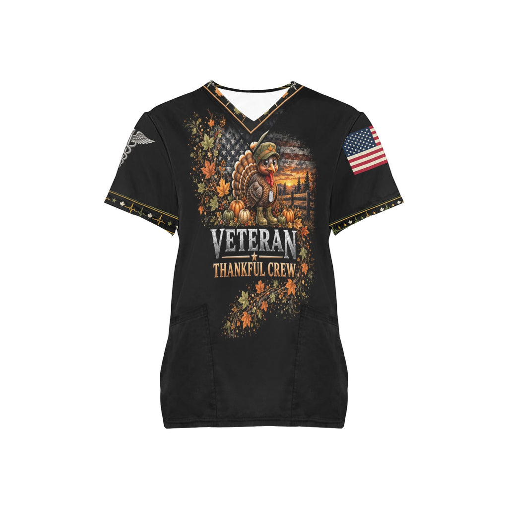 Thankful Crew — Veterans Thanksgiving All-Over Print Scrub Top