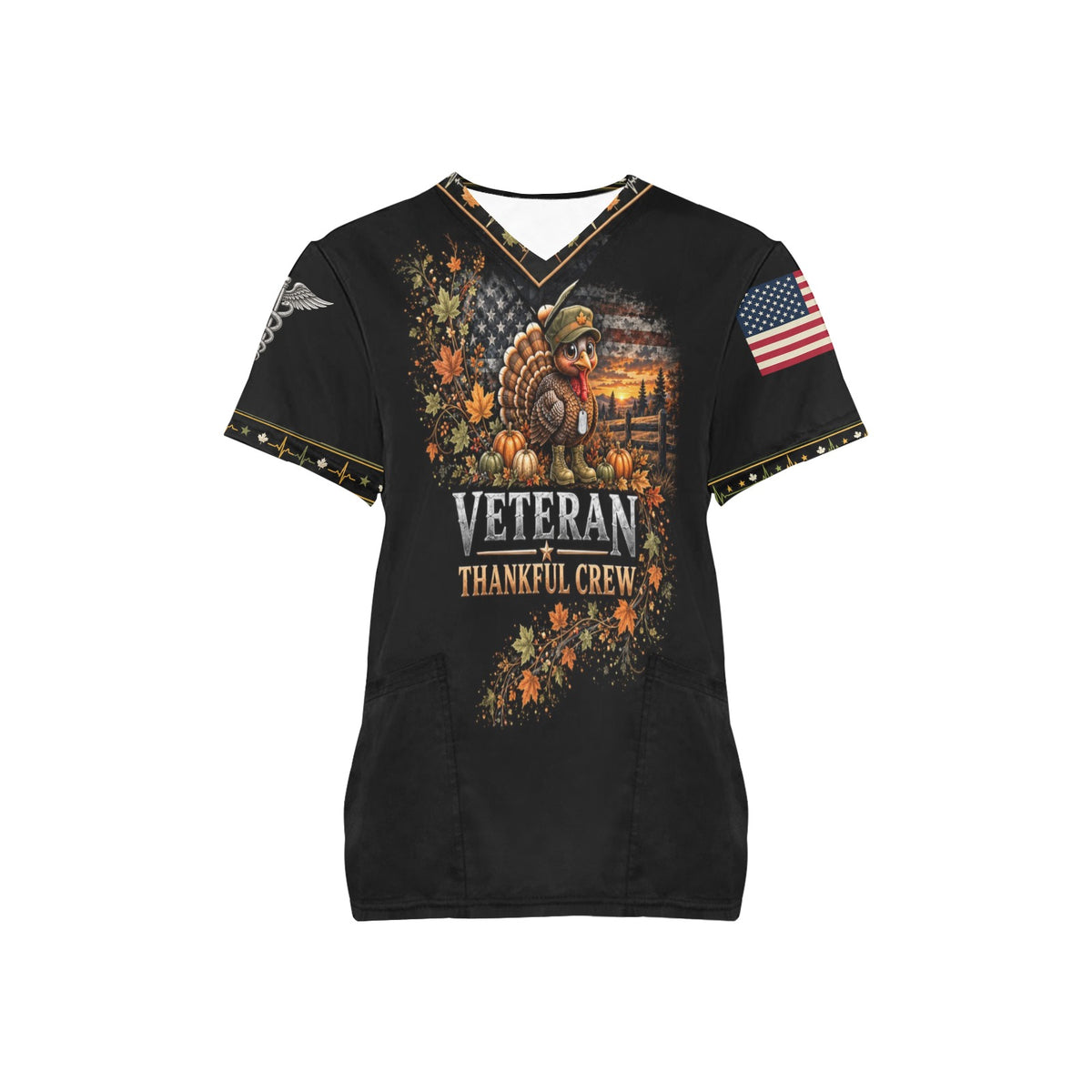 Thankful Crew — Veterans Thanksgiving All-Over Print Scrub Top