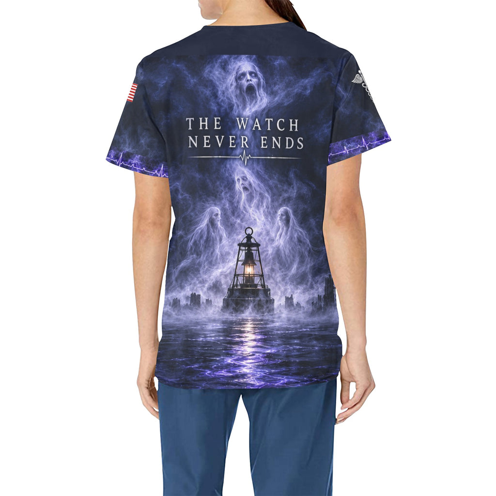 Haunted Harbor — Navy Halloween All-Over Print Scrub Top