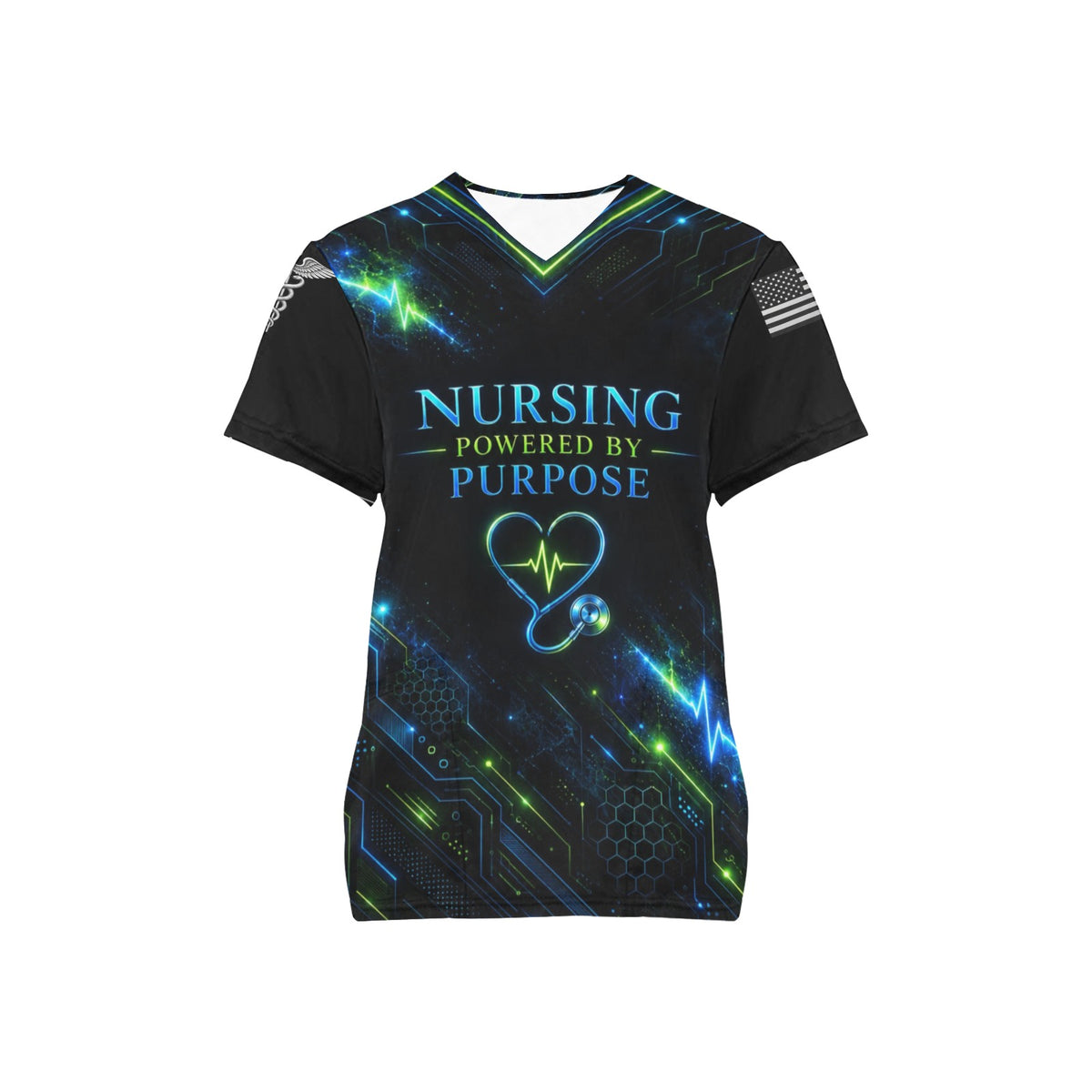 Electric Rounds — Nursing All-Over Print Scrub Top