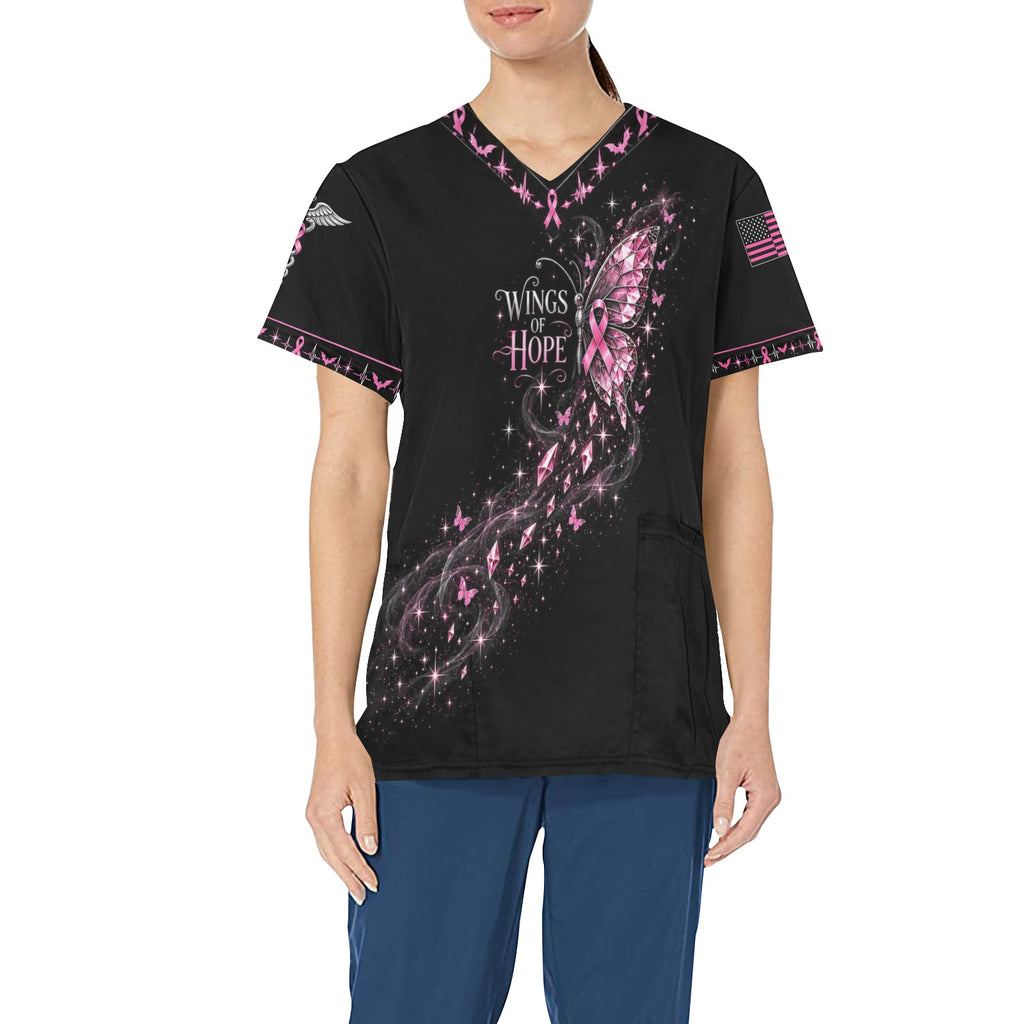 Wings of Hope — Breast Cancer Halloween All-Over Print Scrub Top