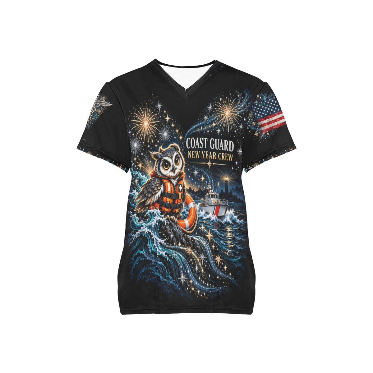 New Year Crew — Coast Guard New Year's All-Over Print Scrub Top
