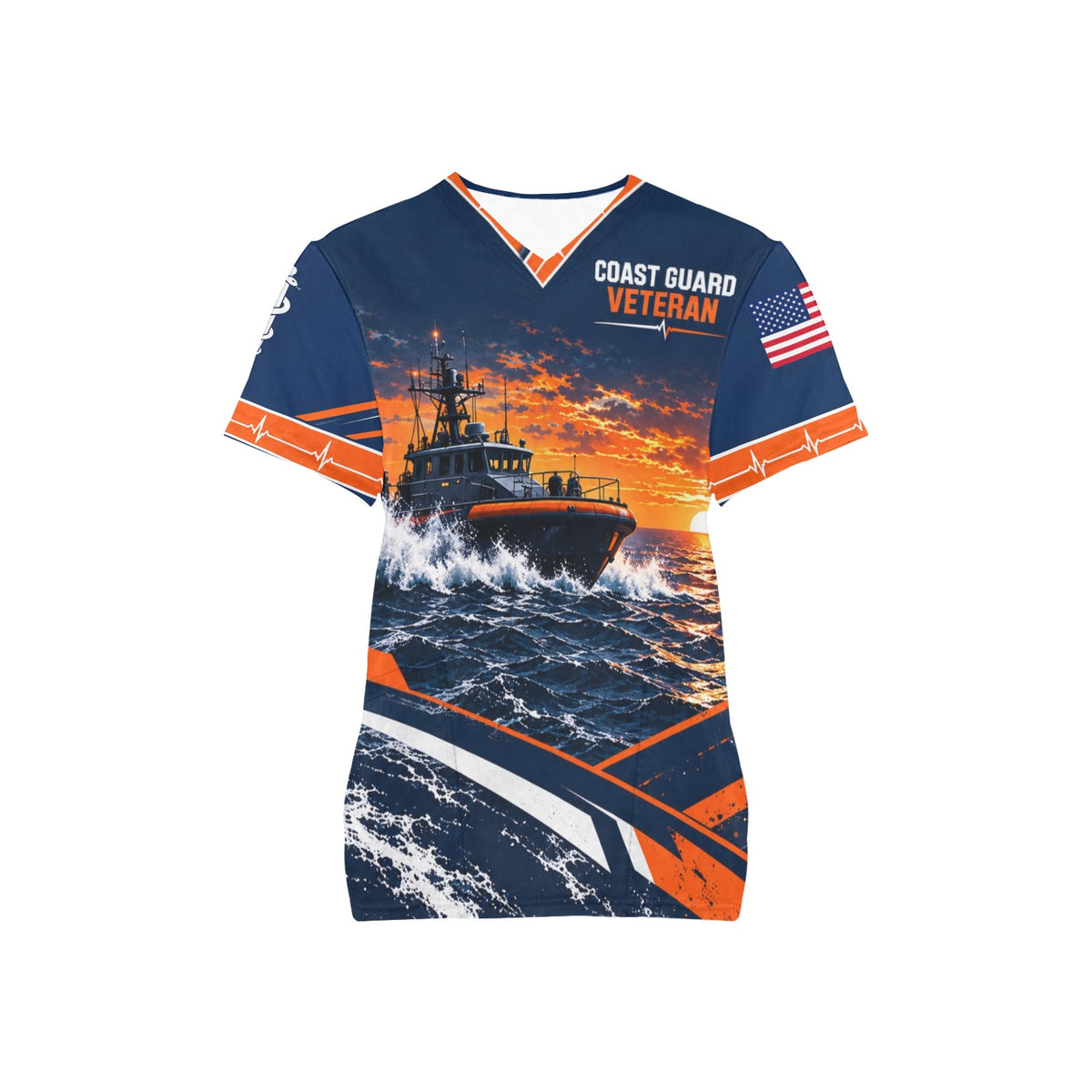 Rescue Ready — Coast Guard Veteran All-Over Print Scrub Top