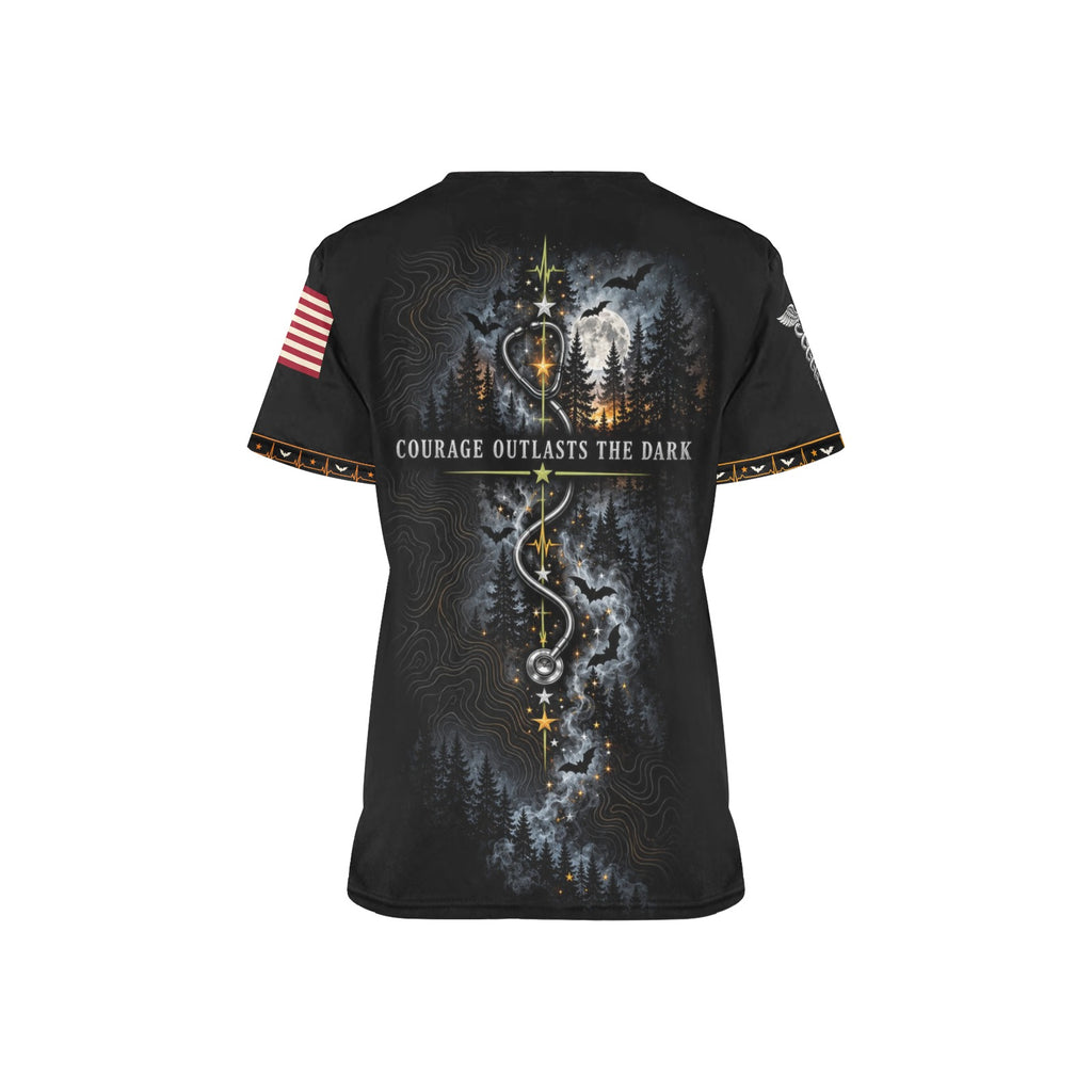 Midnight Resolve — Veteran Halloween All-Over Print Scrub Top