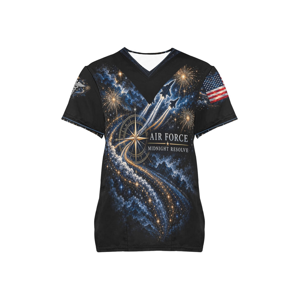 Midnight Resolve — Air Force New Year's All-Over Print Scrub Top