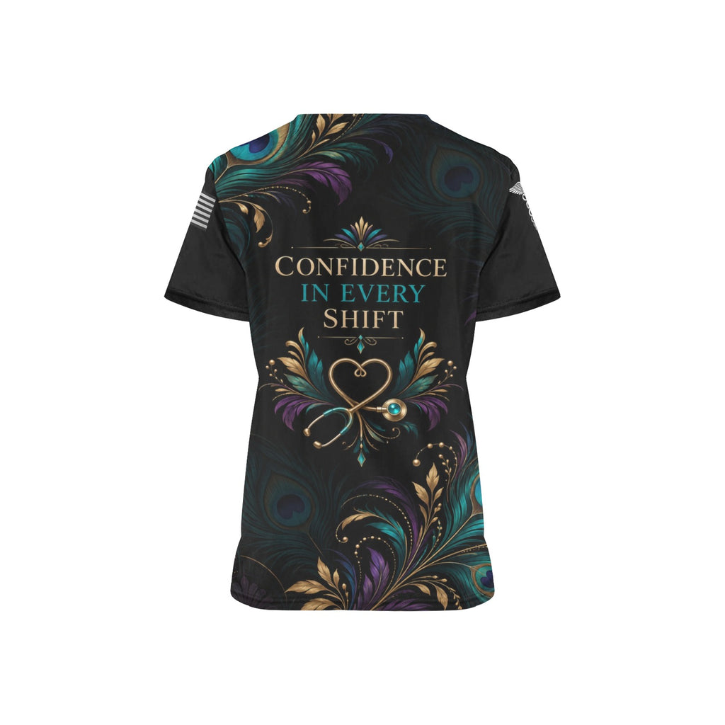 Peacock Shift — Nursing All-Over Print Scrub Top