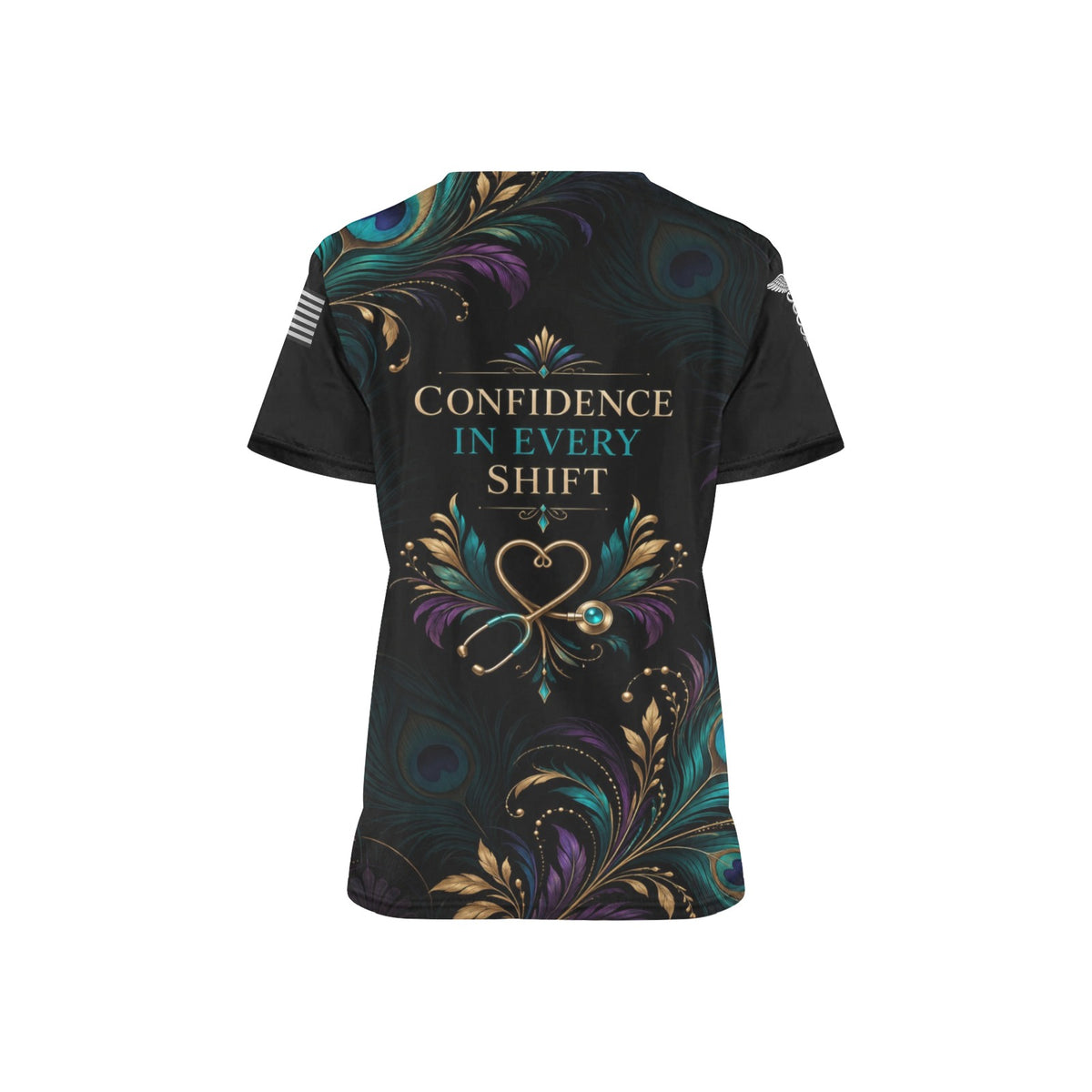 Peacock Shift — Nursing All-Over Print Scrub Top