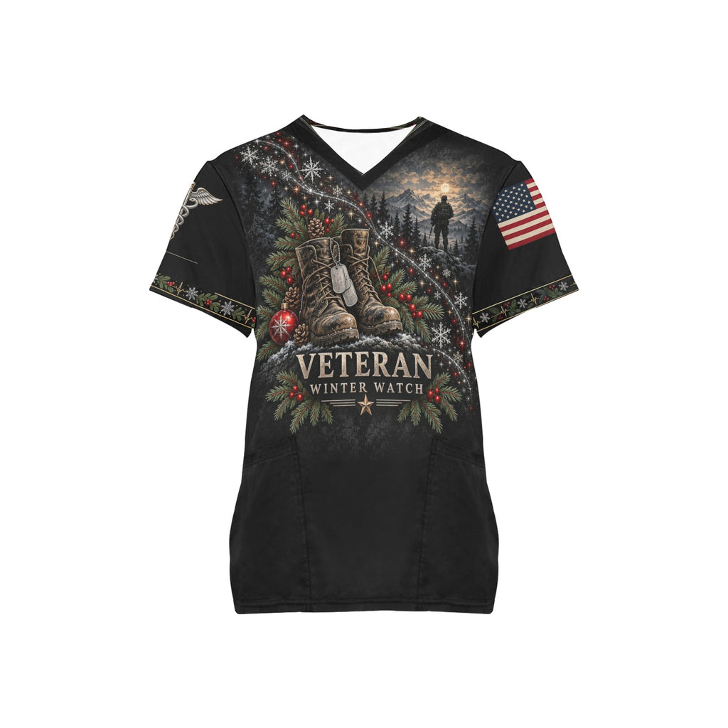 Winter Watch — Veterans Christmas All-Over Print Scrub Top