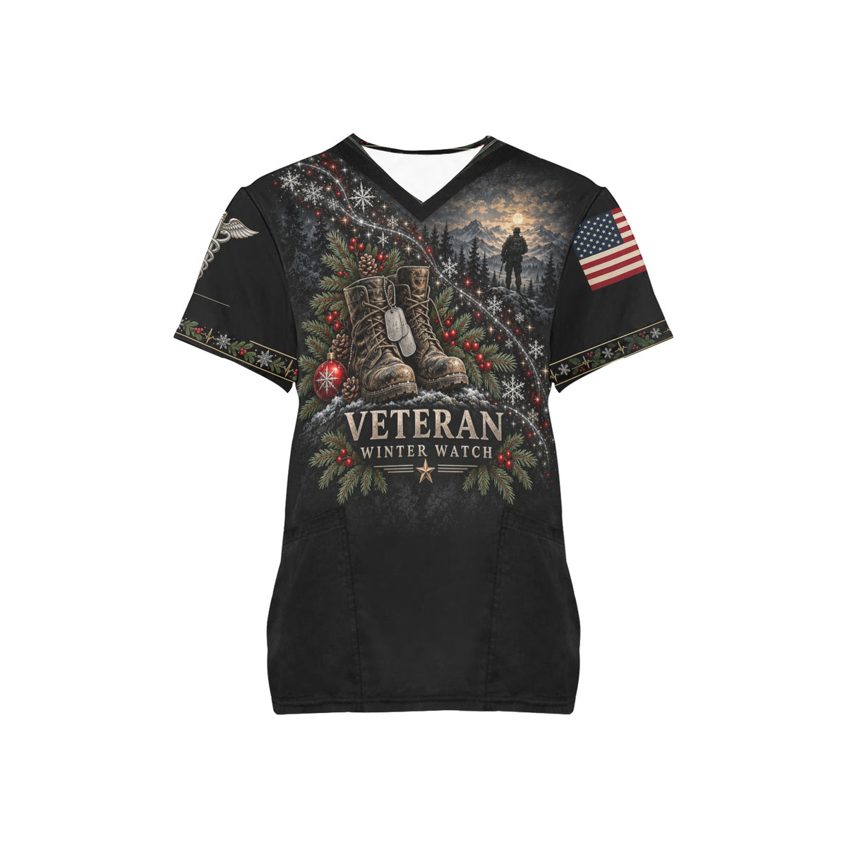 Winter Watch — Veterans Christmas All-Over Print Scrub Top