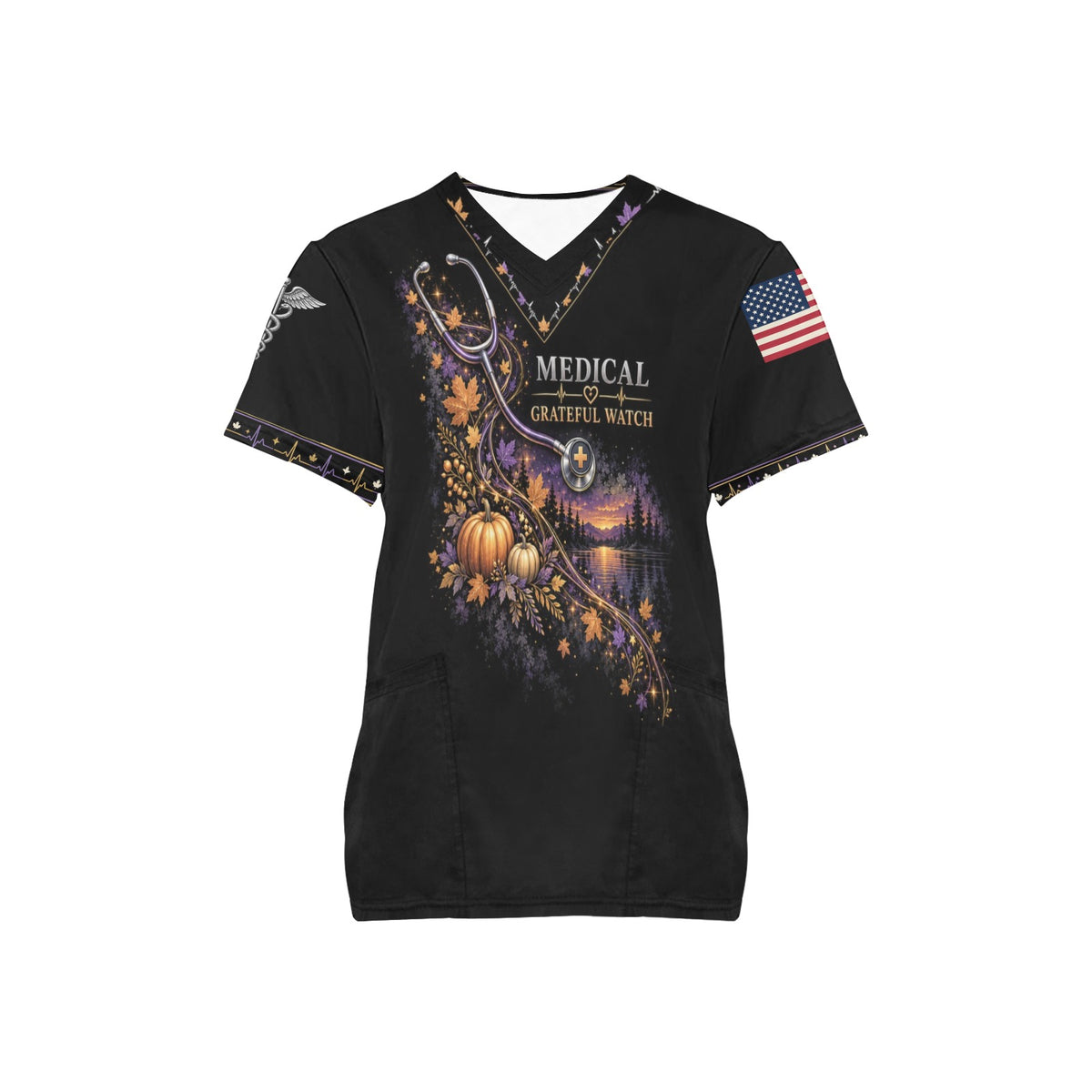Grateful Watch — Medical Thanksgiving All-Over Print Scrub Top