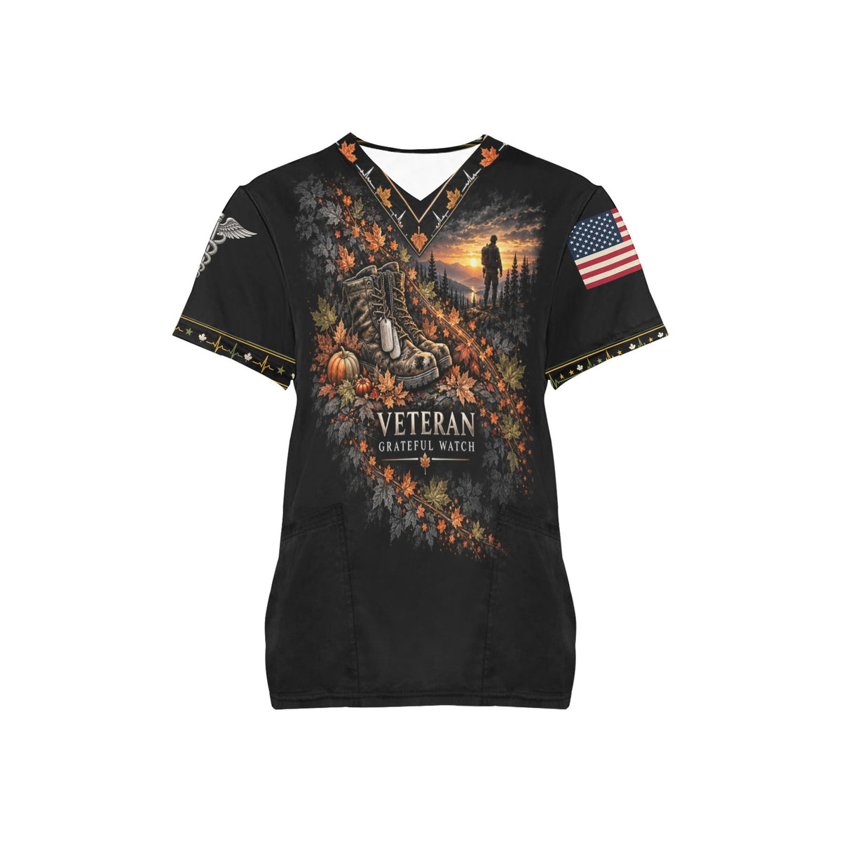 Grateful Watch — Veterans Thanksgiving All-Over Print Scrub Top