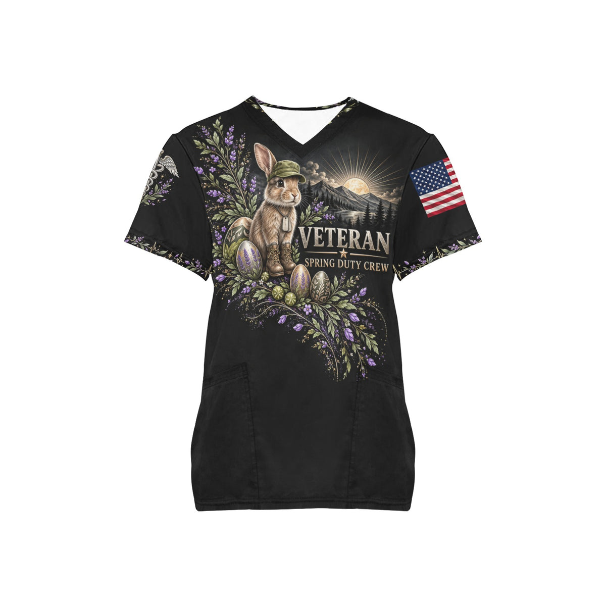 Spring Duty Crew — Veterans Easter All-Over Print Scrub Top