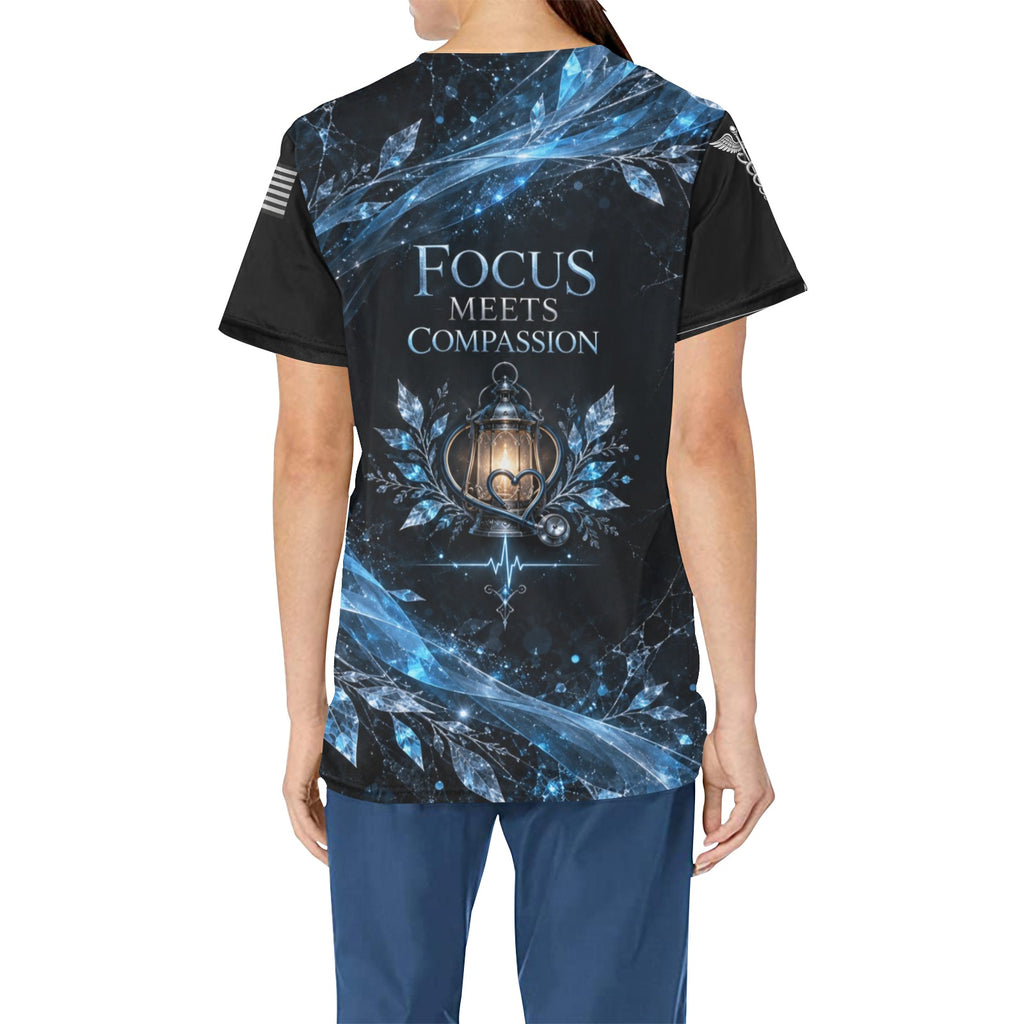 Frosted Focus — Nursing All-Over Print Scrub Top