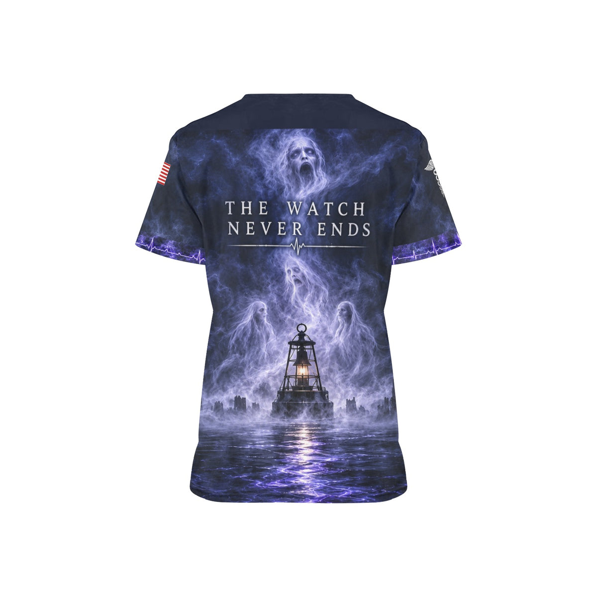Haunted Harbor — Navy Halloween All-Over Print Scrub Top
