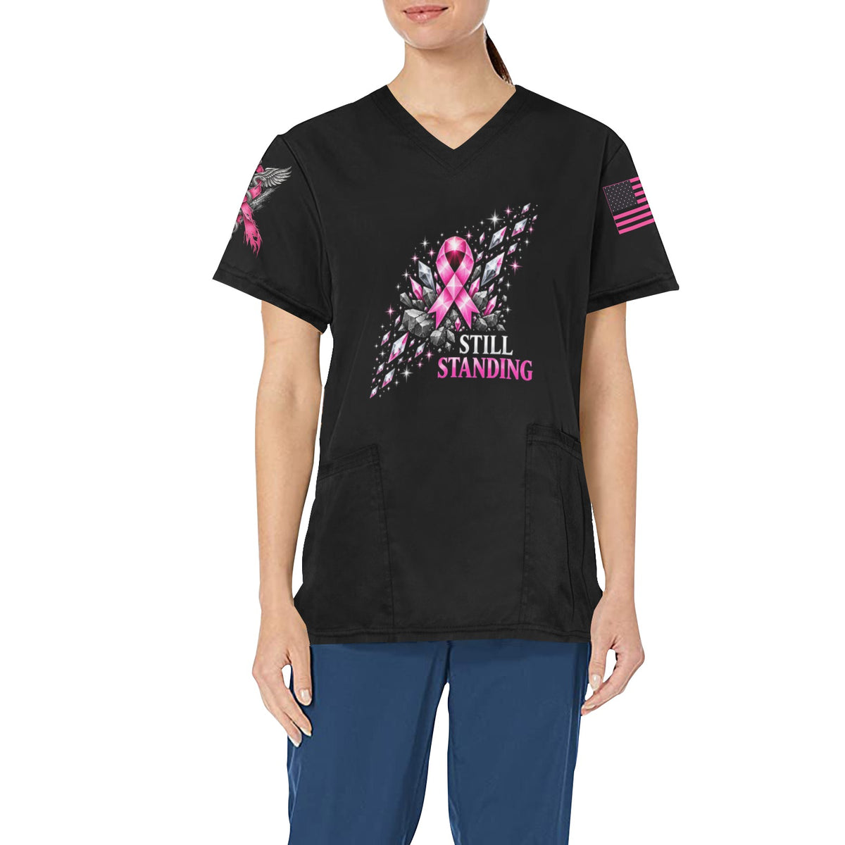 Still Standing — Breast Cancer Awareness All-Over Print Scrub Top