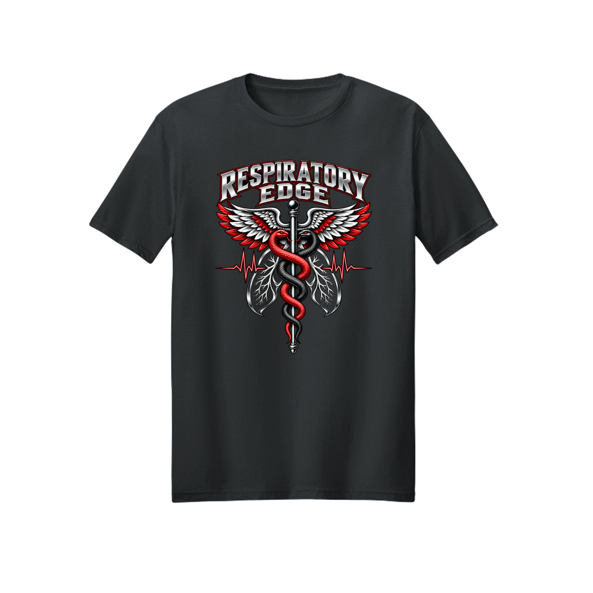 Respiratory Edge Caduceus & Lungs Cotton T-Shirt - Black