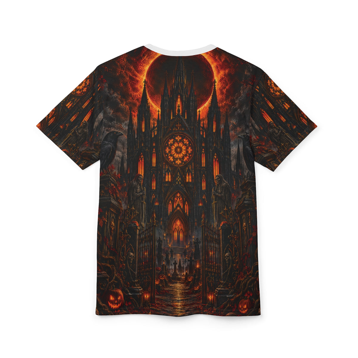Midnight Pumpkin Sovereign actual supplier back mockup with cathedral print and printed sleeves