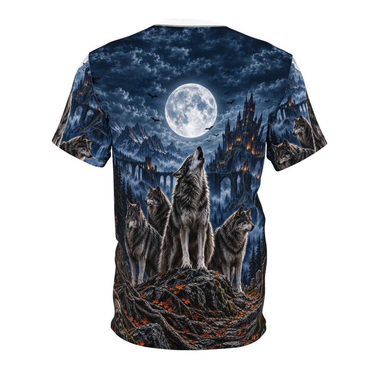 Moonfang Howl actual supplier back with complete moon and wolf heads below neckline